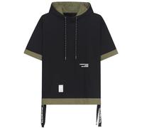 Covisoty Mens Short Sleeve Hoodie Cotton Color Block Half Sleeve Sweatshirt Moisture Wicking Summer Pullover Black Green
