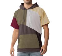 Covisoty Mens Short Sleeve Hoodie Cotton Color Block Sweatshirt Moisture Wicking Half Sleeve Summer Pullover Green Grey
