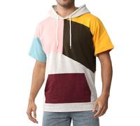Covisoty Mens Short Sleeve Hoodie Cotton Color Block Sweatshirt Moisture Wicking Half Sleeve Summer Pullover Pink Green