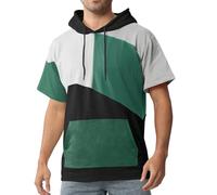 Covisoty Mens Short Sleeve Hoodie Cotton Color Block Sweatshirt Moisture Wicking Half Sleeve Summer Pullover White Green