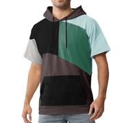 Covisoty Mens Short Sleeve Hoodie Cotton Color Block Sweatshirt Moisture Wicking Half Sleeve Summer Pullover Black Green