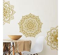 COVPAW Wall Sticker Mandala Gold Yellow Living Room Bedroom Wall Sticker Wall Picture Boho Style Hallway Yoga Wall Decoration (Mandala 3)