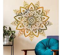 COVPAW Wall Sticker Mandala Gold Yellow Living Room Bedroom Wall Sticker Wall Picture Boho Style Hallway Yoga Wall Decoration (Mandala A)