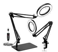 COVVY 15X Magnifying Glass with Light, LED Desktop Lamp with Base & Clamp, 120 LEDs, 5" Diameter Real Glass Lens LED Magnifying Glasses for Reading, Working Repair
