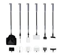COVVY Complete Aquarium Fish Tank Cleaning Set Fish Net + Rake + Scraper + Fork + Sponge Brush Glass Aquarium Cleaner Tool Kit (1, Gray, 6 in 1)