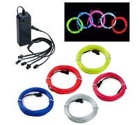 COVVY EL Wire Neon Lights Kit with Portable AA Battery Pack for Burning Man’s Day Halloween Christmas Party Decoration 5 * 1 Meter Glowing Strobing Flashing Electroluminescent Wire (Multi-Colored)