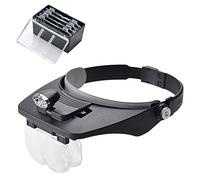 COVVY Headband Magnifier with 2 LED Light,Handsfree Headset Loupe Head Mounted Magnifying Glasses with 4 Detachable Lenses for Reading,Electronic Repair,Jewelry,Sewing,Crafts,Watch (Black)