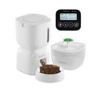 COVVY Pets Automatic Feeder and Cat Water Set,DOG Food Dispenser with LCD Screen,Timer Pet Feeder for Cat & Dog,1-4 Meals Portion Control,3L Food Feeder&2L Water Dispenser for Small Medium Dogs Cats
