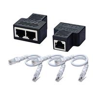 COVVY RJ45 Network Splitter Connector Adapter 1 Female To 2 Female Socket Port Cat 5/Cat 6 Lan Ethernet Network Extension Splitter Adapter Cable Dual Socket (2 Pcs + 3 Cable)