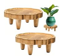 Covzoe 2 Pack Wood Stool Display Stand, 8.5 Inch Small Plant Risers for Decor, Farmhouse Plant Flower Pot Holder, Wooden Pedestal Stand for Garden, Patio, Home, Kitchen, Bathroom