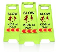 Covzoe 3 Pack Slow Kids at Play Sign, Children Playing Sign for Street with Reflective Tapes Handle, 24 Inch High Visibility Green Kids Pets Caution Warning for School, Sidewalk, Driveway, Park