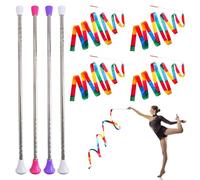 Covzoe 4 Pack Twirling Batons and 4 Piece Colorful Dance Ribbons, 21 Inch Stainless Steel Rhythmic Gymnastics Conducting Batons, Spinning Dance Baton for March Band, Artistic Dancing