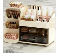 Covzoe Large Makeup Organizer with Brush Holder for Vanity | Spacious Cosmetics Display Case with Drawers, Skin Care Storage Solution for Lipstick Beauty Essential Bathroom Countertop