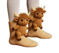 Cow 3D Knit Animal Socks 2026 New Novelty Sock for Christmas Birthday Halloween Women Hand Crocheted Warm with Cute Sloth Stockings Costumes Funky For Pumpkin Bat Thin Cat Winter Festival Party 12-14