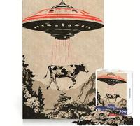 Cow Abducted by Aliens Jigsaw Puzzles 1000 Piece for Teenagers Brain Think, Smooth Connection, Real Challenge, Festive Gift (38x52cm)