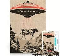 Cow Abducted by Aliens Jigsaw Puzzles 1000 Piece for Teenagers Brain Think, Smooth Connection, Real Challenge, Festive Gift (38x52cm)
