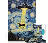 Cow Abducted by UFO Teenagers 1000 Piece Jigsaw Puzzle Logic Play, Clear Hue, Family Enjoyable, Nice Art (38x26cm)