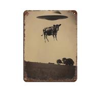 Cow Abduction Poster UFO Abduction Tin Sign Vintage Metal Pub Club Cafe Bar Home Wall Art Decoration Poster Retro 12x16inch(30x40cm)
