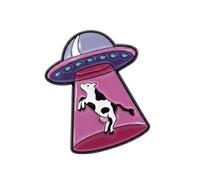 Cow Abduction UFO Enamel Lapel Pin Badge 3cm x 2.5cm Funny Alien Spaceship Metal Pin Cute Sci Fi Farm Animal Gift for Jackets Backpacks Hats Collectors and Novelty Accessory Fans