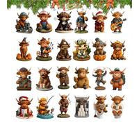 Cow Advent: Christmas Craft Figurines, Highland Cow Pendants, Countdown | Holiday Gift Set, Miniature Decoration, Interior Accessories