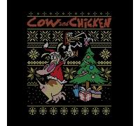 Cow and Chicken Cow And Chicken Pattern Women's Christmas T-Shirt - Black - XXL