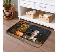 Cow and Sunflower Fall Themed Bath Mat, Rustic Autumn Pumpkins Decorative Non Slip Shower Mat, Farmhouse Memory Foam Washable Bath Rugs for Bathroom Toilet Restroom 20x32 Inch