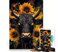 Cow And Sunflowers Jigsaw Puzzles for Adults 1000 Piece Logic Exercise, DIY Fun, Family Activity, Room Accent (50x75cm)