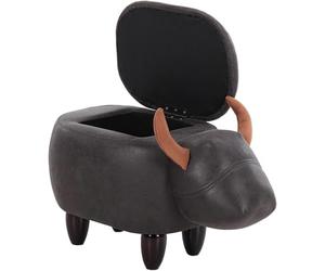 Cow Animal Foot Stool with Storage - 14.5" Leather Ottoman Footrest | Multi-Functional Vanity Stool for Living Room, Dressing Room, Bedroom, Playroom & Nursery