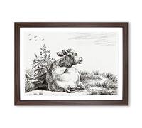 Cow at Rest by Jean Bernard Framed Print | A2 Walnut Framed Wall Art | Ready to Hang | Modern Animal Picture | Living Room Bedroom Lounge Office