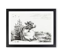 Cow At Rest By Jean Bernard Vintage Framed Print | A4 Black Framed Wall Art | Ready to Hang | Classic Animal Picture | Living Room Bedroom Lounge Office