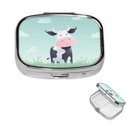 Cow Background Square Metal Pill Box 2 Compartment Cute Travel Pill Organizer Case Portable Medicine Vitamin Organizer Pill Case for Women Men Travel Unique Gift