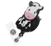 Cow Badge Reel Retractable Id Holder Metal ABS Clip for Name Tags | Cute Black Design, Quick Access for Keys, Hospital Staff, School Campus, Healthcare Workers and Factory Uniforms