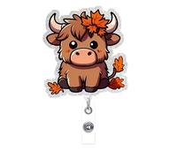 Cow Badge Reel Retractable ID Name Holder Alligator Clip DIY Crafts Halloween Cute Highland Cow Badge Reels Acrylic ID Clip for Nursing Nurse Teacher Student Badge Clip Decor