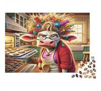 Cow Baker Chaos Adult Puzzle for Decompression: Grumpy Cow Baking Cookies Educational Game Challenge 1000 Piece 52x38cm/1000pcs