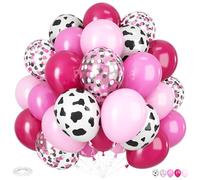Cow Balloons, 12 Inch Cow Print Balloons Hot Pink Balloons, Cow and Pink Balloons Pastel Pink and Black Confetti Balloons for Cowgirl Theme Bithday Baby Shower Rodeo Farm Western Party Decorations