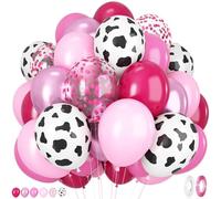Cow Balloons, 12Inch 50pcs Hot Pink Cow Balloons with Confetti Balloon for Girl Bithday Baby Shower Cowgirl Rodeo Party Farm Animals Themed Party Decor