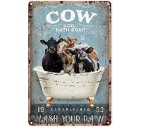 Cow Bath Soap Bathroom Metal Tin Sign,Wash Your Paws Super Durable Bathroom Retro Plaque Posters Cave Bar Ornaments Kitchen Home Decoration 8X12 Inch
