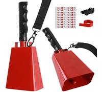 Cow Bells for Sporting Events, 2 Pack 10 Inch Cowbell with Handle, Metal Loud Noise Makers for Football Games, Large Red Cheering Hand Bell Chimes Alarm School Musical Percussion Instruments
