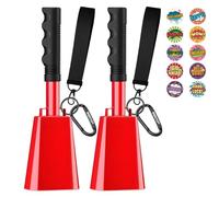 Cow Bells for Sporting Events Cowbell with Handle Wrist Strap 2 Pack 10" Hand Percussion Cowbells Cheering Noise Maker Cow Bell for School Football Games Graduation Party Farm Call Bell - Red