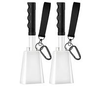 Cow Bells for Sporting Events Cowbell with Handle Wrist Strap 2 Pack 10" Hand Percussion Cowbells Cheering Noise Maker Cow Bell for School Football Games Graduation Party Farm Call Bell - White