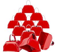 Cow Bells Noise Makers Blue Cheering Bell for Sporting Events: 12 Pcs Metal Cowbells with Handle - Small Loud Bell Bulk Hand Percussion for Football Games Graduation Weddings (Red)