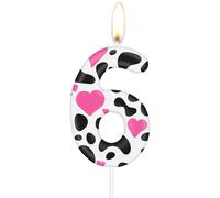 Cow Birthday Candles, Cow Print 6 Birthday Number Candles, Pink Heart Number 6 Candle for Cake, Cowgirls Party Decorations,Farm Animal Themed for Girls Boys 6th Birthday Party Decorations Supplies