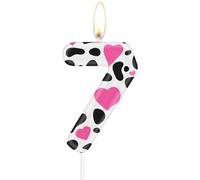 Cow Birthday Candles, Cow Print 7 Birthday Number Candles, Pink Heart Number 7 Candle for Cake, Cowgirls Party Decorations,Farm Animal Themed for Girls Boys 7th Birthday Party Decorations Supplies