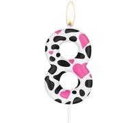Cow Birthday Candles, Cow Print 8 Birthday Number Candles, Pink Heart Number 8 Candle for Cake, Cowgirls Party Decorations,Farm Animal Themed for Girls Boys 8th Birthday Party Decorations Supplies