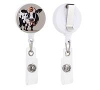 Cow Black and White Spot Retractable Badge Reel - Personalized ID Name Badge Holder with Lanyard Cute Badges Reel Holder Round Nurse Doctor Name Tag Badges Clip for Work