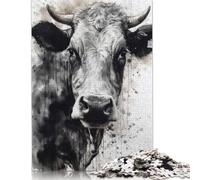 Cow Black Ink Watercolor Puzzle 500 Pieces Jigsaws Wooden Puzzle Adult Jigsaw Puzzle Relax Puzzles Games 500pcs (52x38cm)