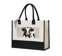 Cow Black Spot Canvas Tote Bag For Women Personalized Present Bag Large Capacity Reusable Shopping Bag Suitable For Wedding, Birthday, Holiday Great Gift For Mom, Teachers, Friends, Bridesmaids
