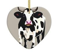 Cow Black Spot Print Heart Shaped Ceramic Christmas Ornament Xmas Tree Home Holiday Love Themed Decor
