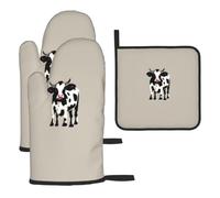 Cow Black Spot Print Oven Kitchen Gloves Baking Grilling Microwaving Cooking Home Restaurants Gift Set