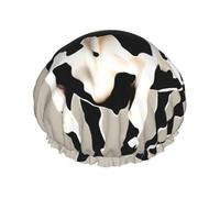 Cow Black Spot Print Shower Cap, Lined Shower Cap For Women Reusable, Double Layer Waterproof Bath Cap